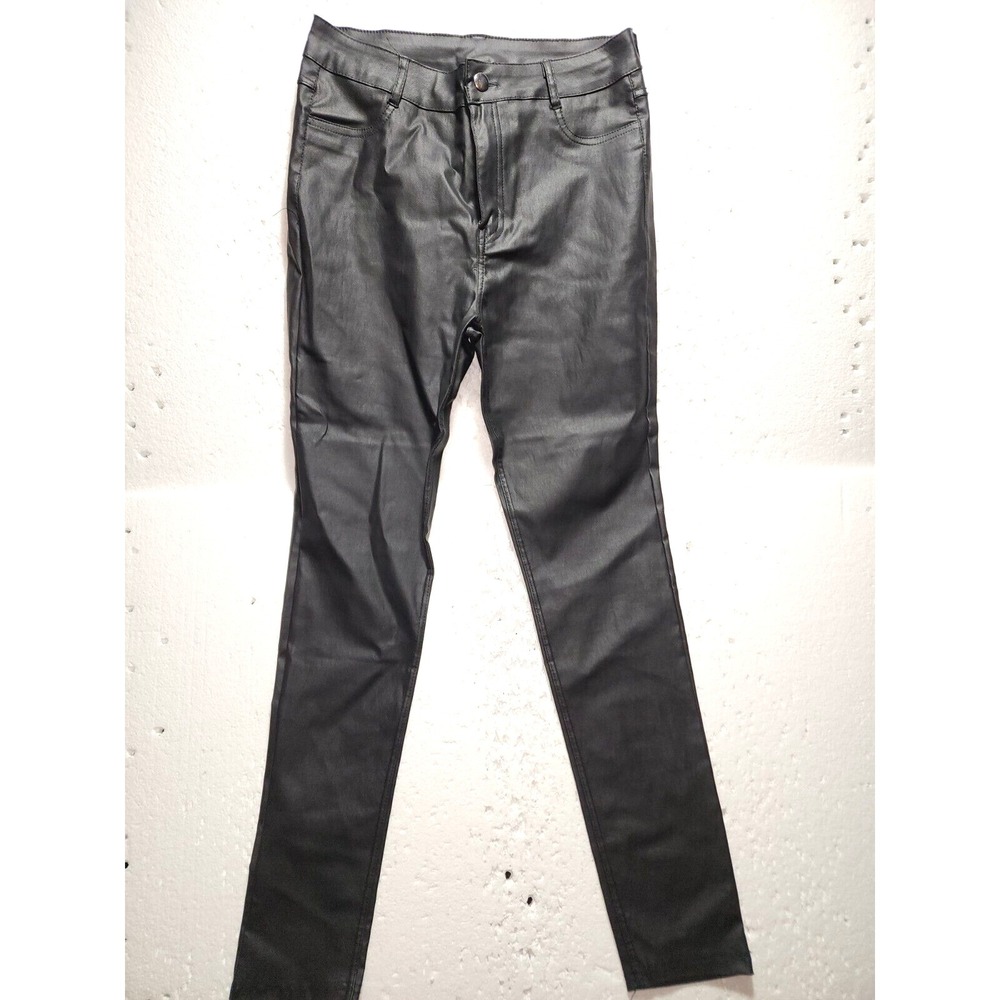 Fashion Nova Pants Women Medium Slim Fit Black Straight Faux Leather Stretch